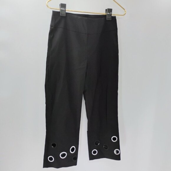 Joseph Ribkoff Womens Size 4 Crop Capri Black Pants Faux Coin Details #3610 - Picture 4 of 12